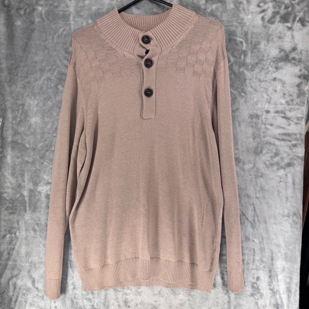CRIQUET Men's L Tan 90% Cotton 10% Cashmere Button Neck Sweater